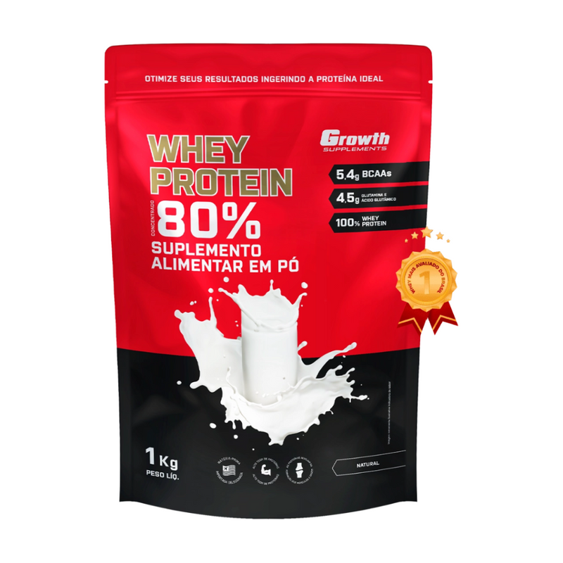 Whey Protein Concentrado 80% 1kg – Growth Supplements – Alta Proteína e Sabor