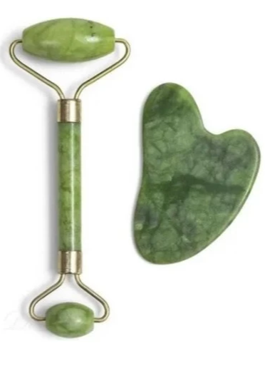Rolo Pedra de Jade Massageador + Placa Gua Sha Anti Estresse™