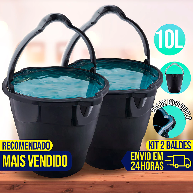 Kit 2 Baldes 10L com Alça e Bico Duplo – Balde Multiuso Grande e Resistente