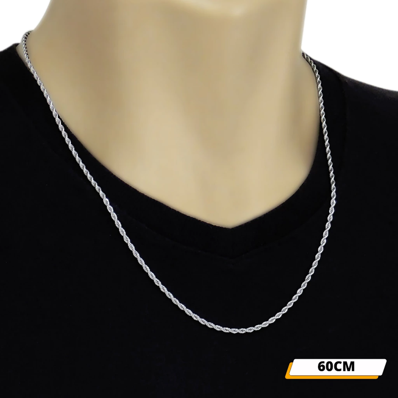 Corrente Masculina Fininha Aço Inox Prata Polida Brilhante – Não Escurece e Não Enferruja