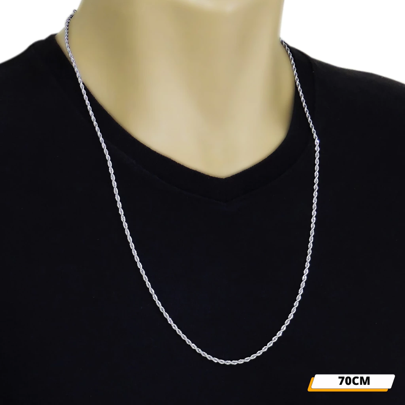 Corrente Masculina Fininha Aço Inox Prata Polida Brilhante – Não Escurece e Não Enferruja